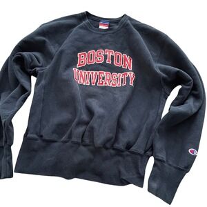 Champion Boston University Reverse Weave Crewneck Sweatshirt Navy Blue Size L